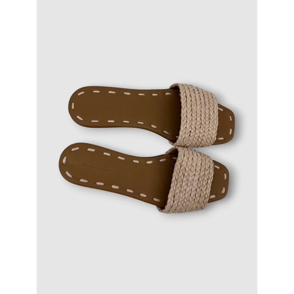 Carrie Forbes Woven Raffia Slide Sandals Ivory Braided Block Heel Mules Size 38 - Picture 3 of 8